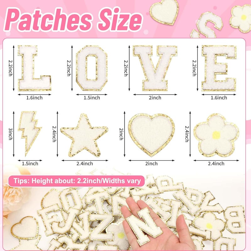 Thrilez White Chenille Letters Iron on Patches, 72 Pcs Self Adhesive Applique Alphabets 2.2 Inch Sew on Letters Patches Varsity Initial Fabric Stickers Fuzzy Towel Embroidered Patches for Clothing Caps - Image 4